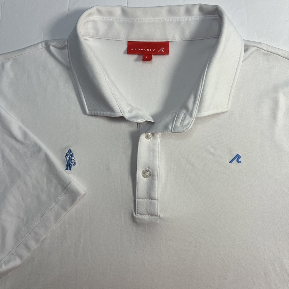 Redvanly Men's Heyward Golf‎ Performance White Polo Sky Blue/Orange Stripe Sz L